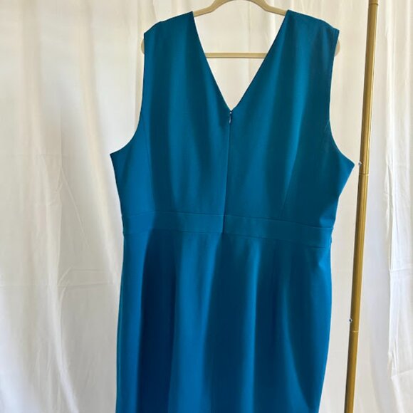 Classiques Entier Women's Plus 24W Peacock Blue Double V-Neck Dress - Picture 5 of 7